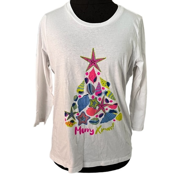 NWT Caribbean Joe Shell Theme Christmas T Shirt Small Novelty Print - Picture 1 of 6